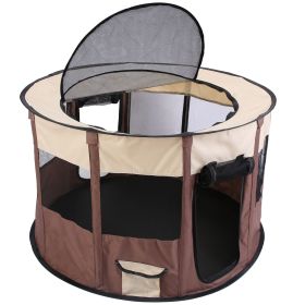 Foldable Playpen for Dog with Carry Bag Portable Travel Waterproof Indoor Outdoor Pet Cage Tent Detachable Upper Cover For Dog Cat Rabbit (Option: Coffee_L)